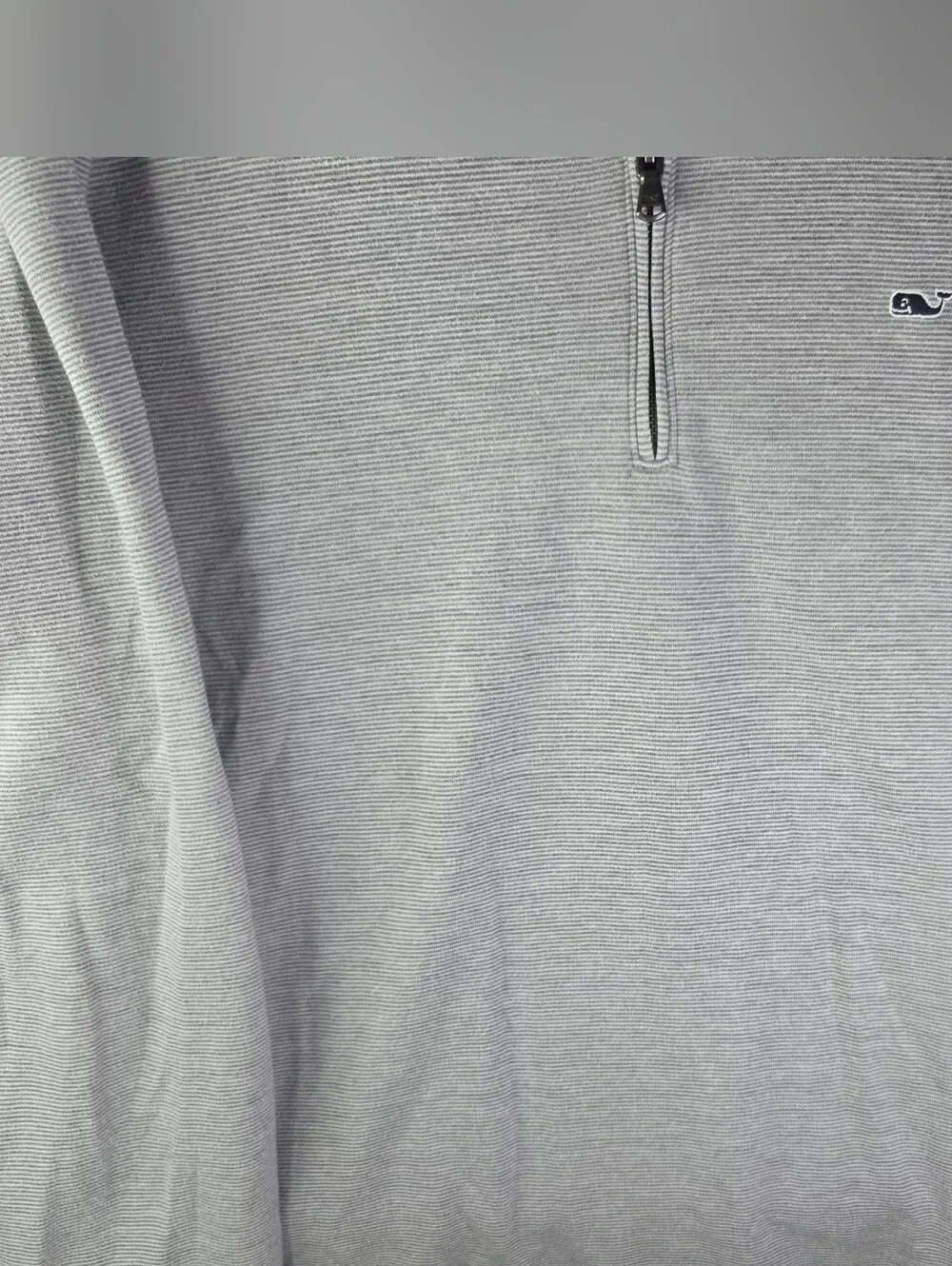 Vineyard Vines Mens Saltwater Stripe 1/4 Zip Pullover Grey/White Striped Sz XL
